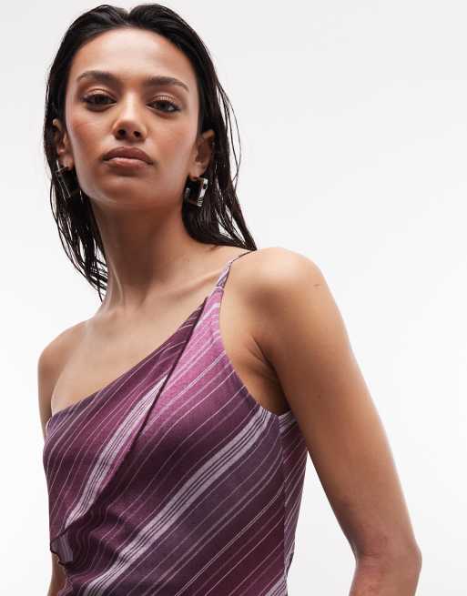 Reclaimed Vintage – Jersey-Kleid mit diagonalem Streifenmuster und One-Shoulder-Träger, 3 von 4