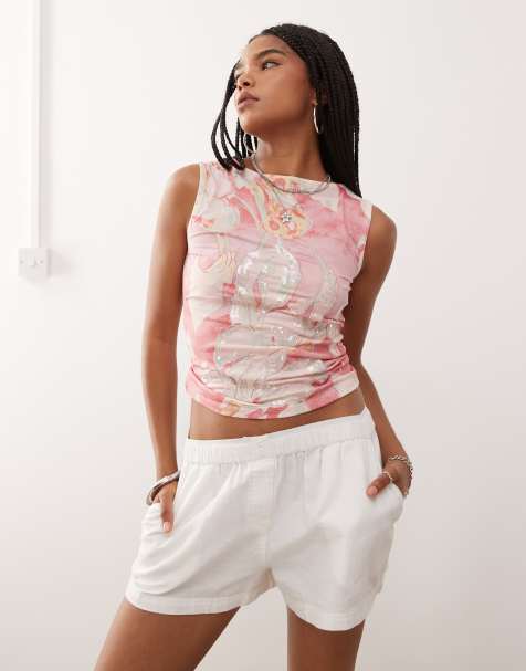Reclaimed Vintage – Jersey-Tanktop in Rosa mit U-Boot-Ausschnitt, Verzierung und Blumenmuster - view 1
