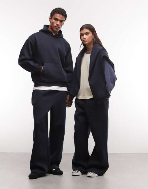 Reclaimed Vintage jogger unisex pesante a gamba larga co-ord blu navy, 1 di 5