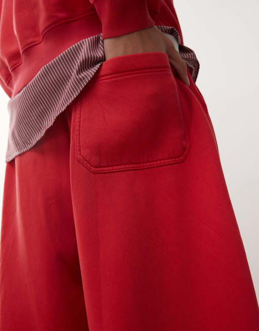 Reclaimed Vintage - Joggers oversize unisex rosso bordeaux a fondo ampio , 4 di 4