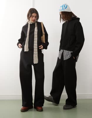 Reclaimed Vintage - Joggers unisex a fondo ampio in tessuto pesante color nero in coordinato