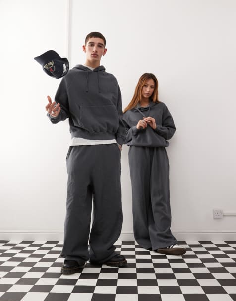 Reclaimed Vintage - Joggers unisex con fondo ampio color antracite - view 1