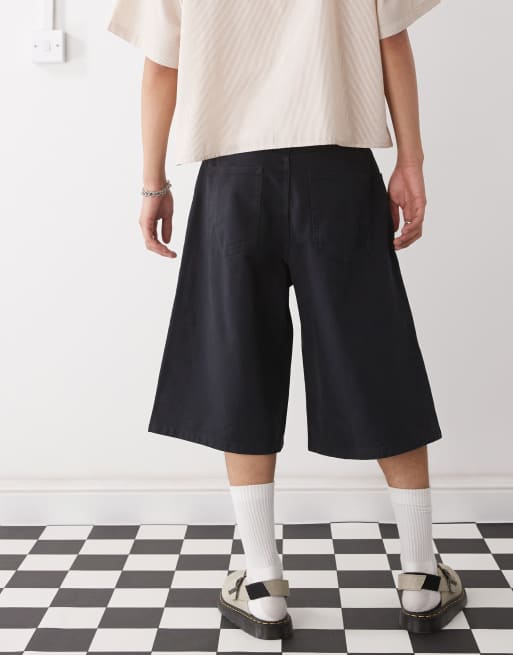 Reclaimed Vintage - Jorts di jeans ampi al polpaccio neri, 5 di 5