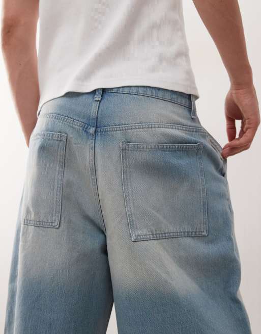 Reclaimed Vintage - Jorts oversize taglio lungo in denim lavaggio blu sbiadito, 2 di 5
