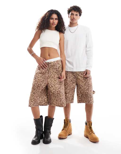 Reclaimed Vintage - Jorts unisex leopardati stile western taglio lungo
