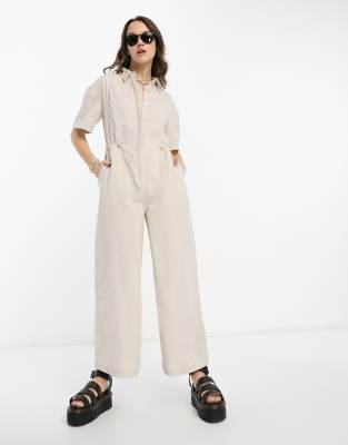 Reclaimed Vintage - Jumpsuit in neutralen Farbtönen mit Kordelzug