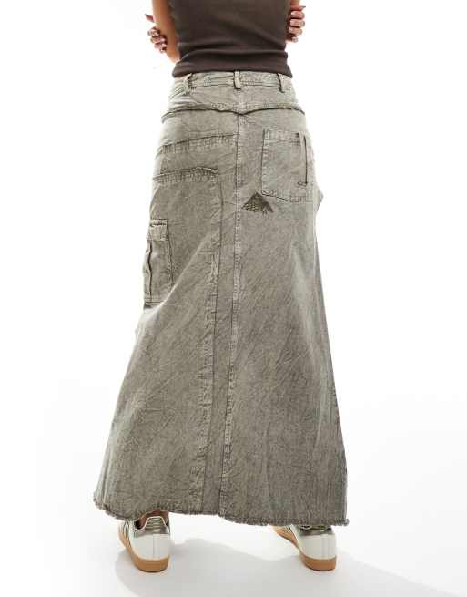 Reclaimed Vintage Jupe longue style cargo avec coutures visibles Gris delave ASOS