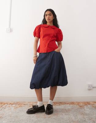 Reclaimed Vintage - Jupe mi-longue bouffante en jean - Indigo-Bleu