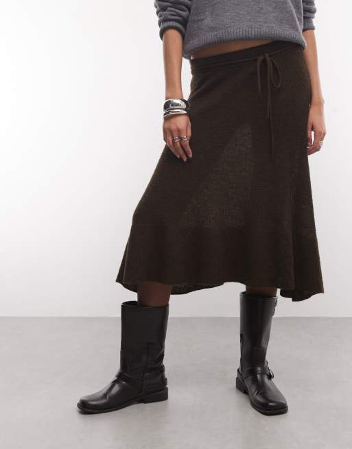Reclaimed Vintage jupe midi en maille mélangée laine marron chocolat, 2 de 5