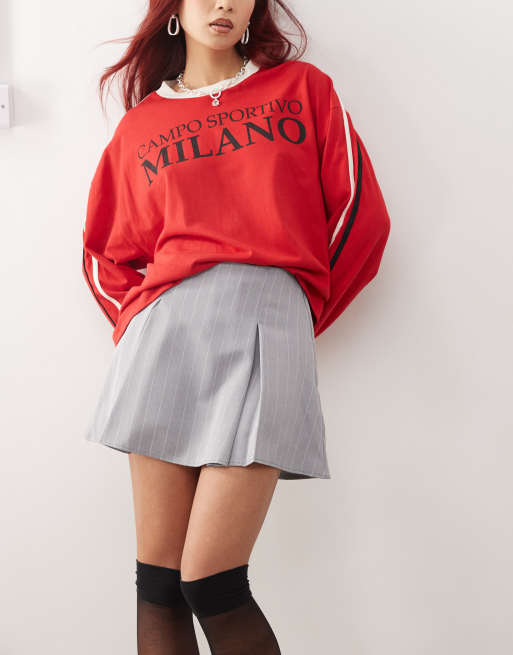 Reclaimed Vintage - Jupe-short ajustée à fines rayures - Gris