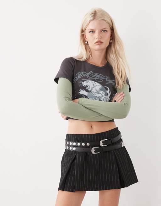 Reclaimed Vintage - Jupe-short ajustée - Noir à fines rayures