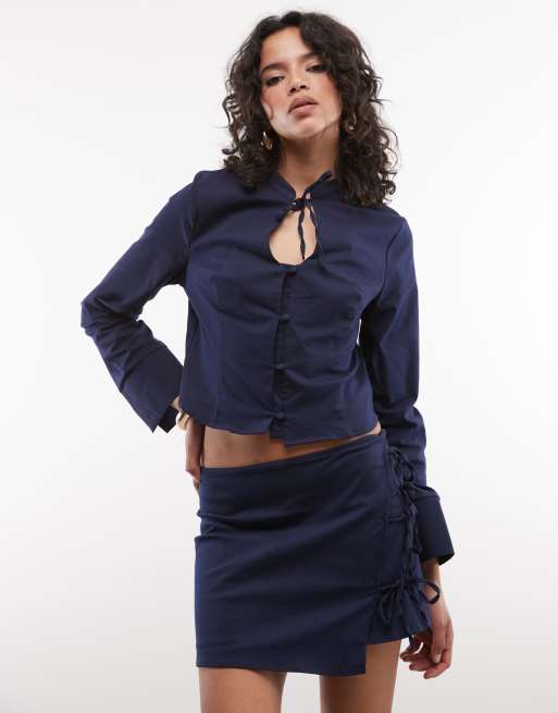 Reclaimed Vintage - Jupe-short d'ensemble à détails noués - Bleu marine