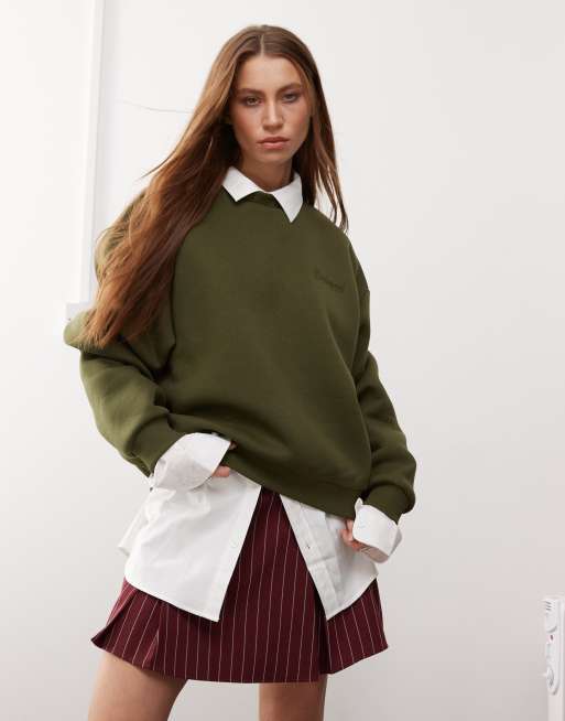 Reclaimed Vintage – Kakifärgad, kraftig sweatshirt i oversize 
