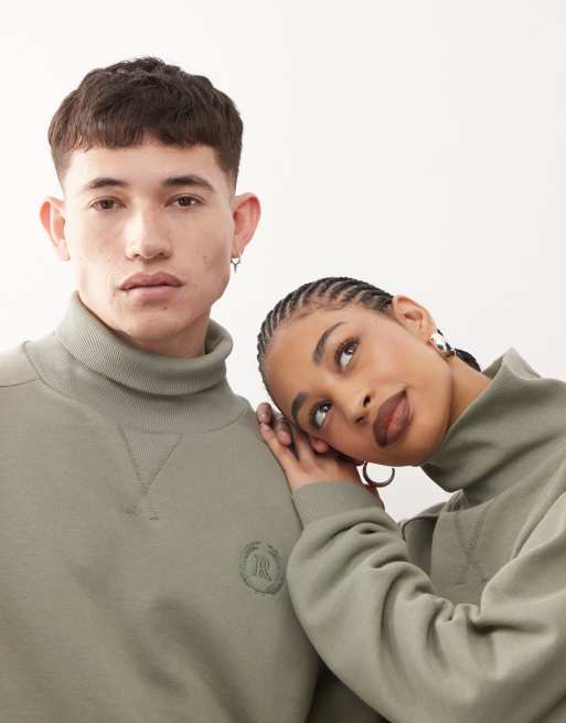 Reclaimed Vintage - Kakigrøn unisex-sweatshirt med ståkrave, 4 af 4
