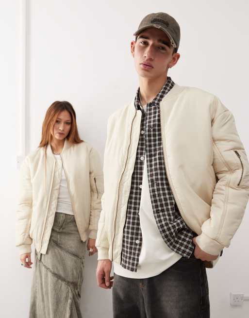 Reclaimed Vintage – Kamiennobeżowa kurtka bomberka oversize unisex