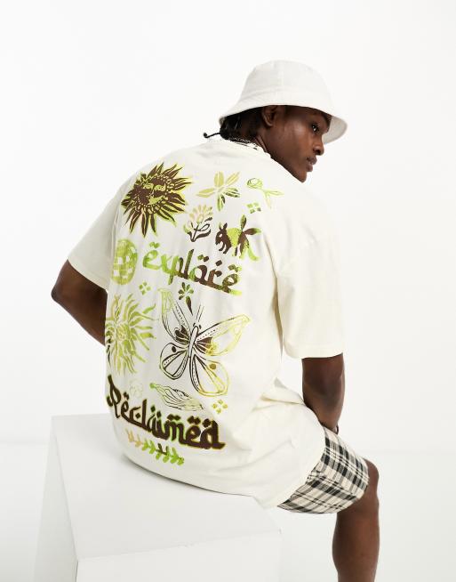 Reclaimed Vintage – Kamiennobeżowy T-shirt w rysunkowy wzór
