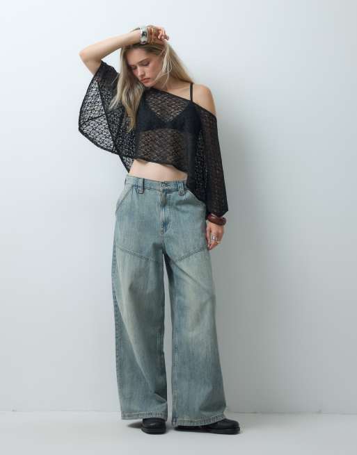 Reclaimed Vintage kanten poncho-top in zwart, 3 van 4