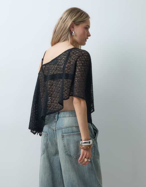 Reclaimed Vintage kanten poncho-top in zwart, 4 van 4