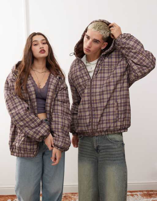 Reclaimed Vintage – Karierte Unisex-Pufferjacke mit Tunnelzug