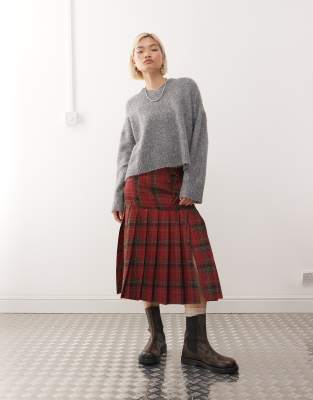 Reclaimed Vintage - Karierter Midi-Schottenrock mit Bundfalten-Bunt