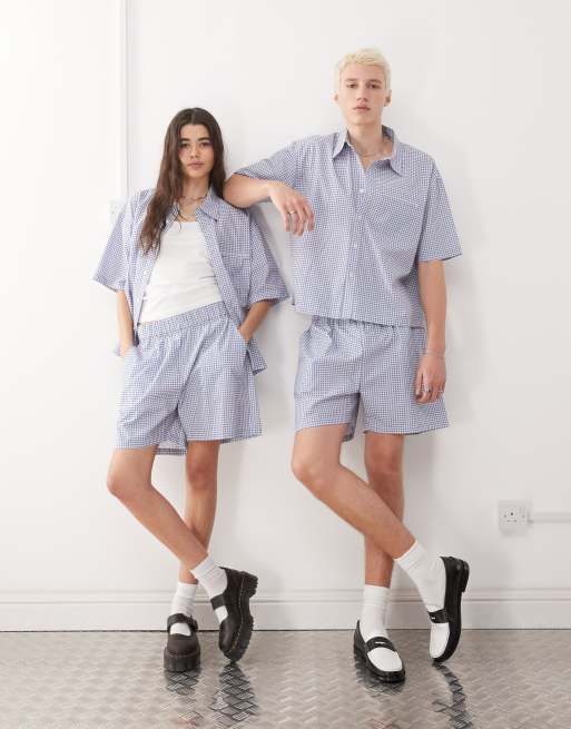 Reclaimed Vintage – Kariertes Unisex-Set in Blau und Weiß