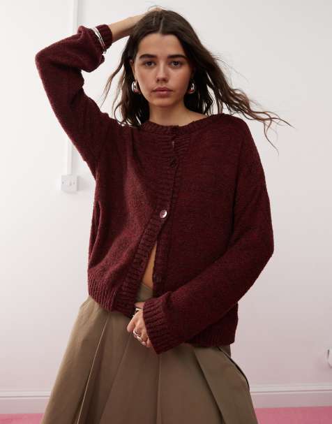 Reclaimed Vintage – Kastige Strickjacke in Burgunderrot - view 1
