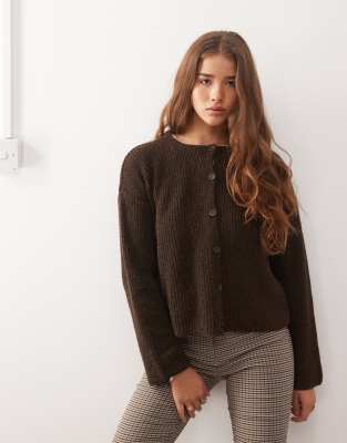 Reclaimed Vintage - Kastige Strickjacke in Schokobraun-Brown