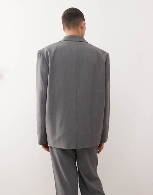 Reclaimed Vintage – Kastiger, doppelreihiger Dad-Blazer in Grau mit Oversize-Passform, Kombiteil, 2 von 5