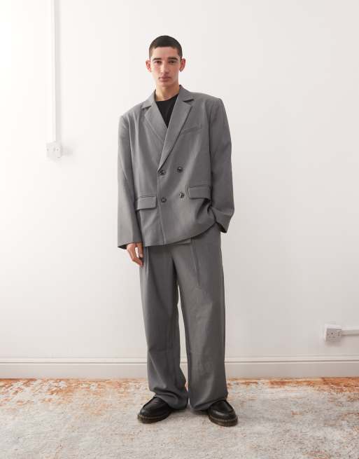 Reclaimed Vintage – Kastiger, doppelreihiger Dad-Blazer in Grau mit Oversize-Passform, Kombiteil, 3 von 5
