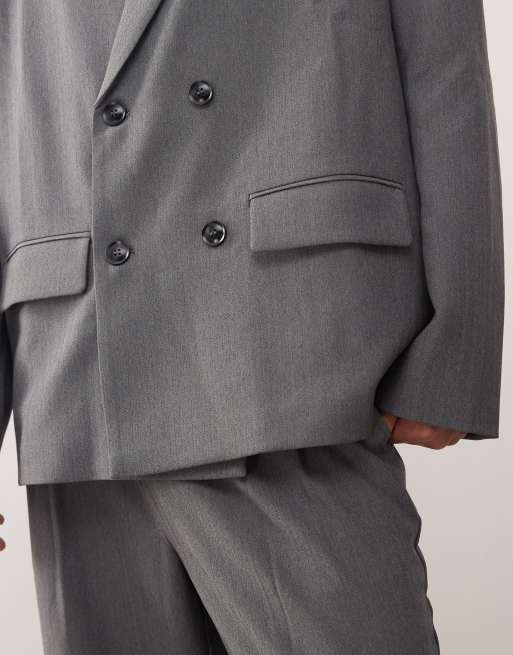 Reclaimed Vintage – Kastiger, doppelreihiger Dad-Blazer in Grau mit Oversize-Passform, Kombiteil, 5 von 5