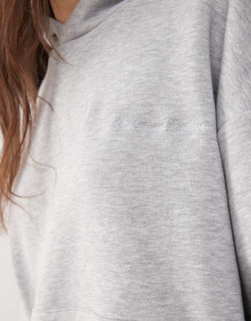 Reclaimed Vintage – Kastiger Unisex-Kapuzenpullover aus schwerem Stoff in meliertem Grau, Kombiteil, 2 von 4