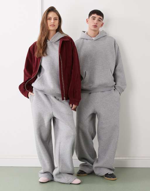 Reclaimed Vintage – Kastiger Unisex-Kapuzenpullover aus schwerem Stoff in meliertem Grau, Kombiteil, 3 von 4