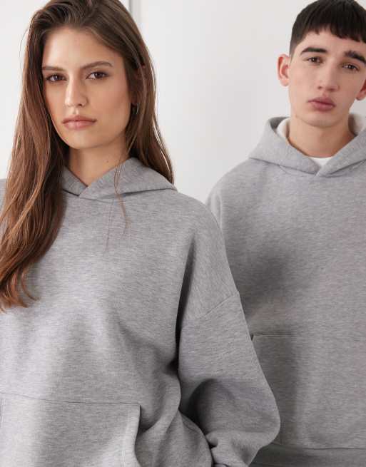 Reclaimed Vintage – Kastiger Unisex-Kapuzenpullover aus schwerem Stoff in meliertem Grau, Kombiteil, 4 von 4