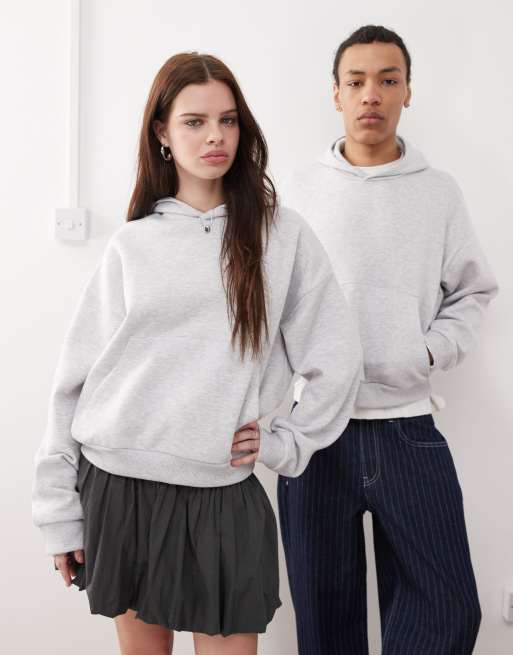 Reclaimed Vintage – Kastiger Unisex-Kapuzenpullover in meliertem Grau mit Rückenprint, 4 von 4