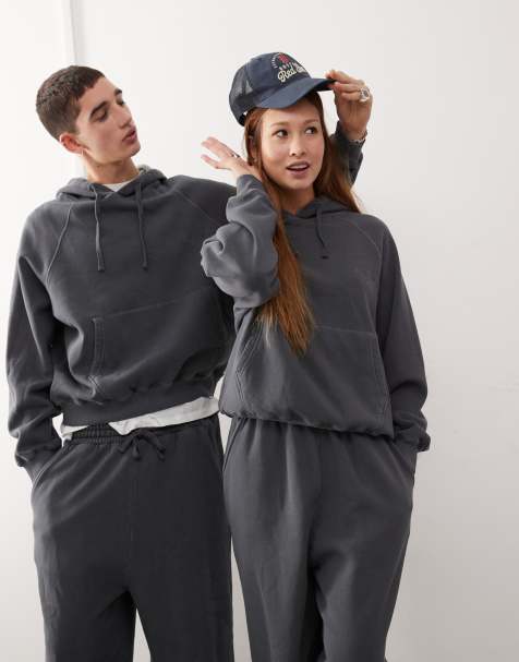 Reclaimed Vintage – Kastiger Unisex-Kapuzenpullover in verwaschenem Anthrazit mit Oversize-Schnitt - view 1