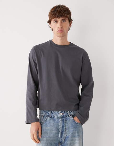 Reclaimed Vintage – Kastiges Cropped-T-Shirt in Anthrazit mit langen Ärmeln und schmaler Passform - view 1