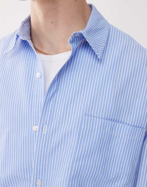 Reclaimed Vintage – Kastiges Oversize-Hemd in gestreiftem Blau, 3 von 4