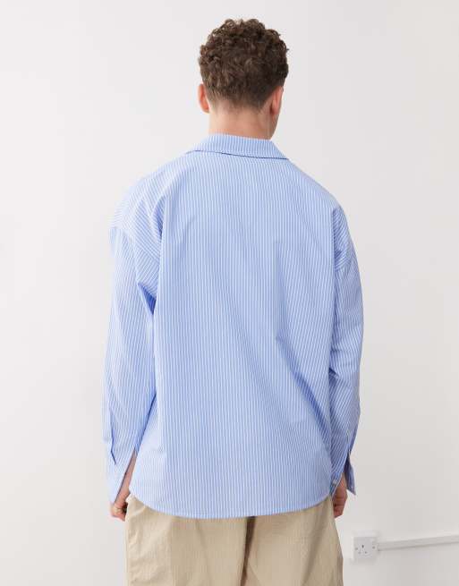 Reclaimed Vintage – Kastiges Oversize-Hemd in gestreiftem Blau, 4 von 4