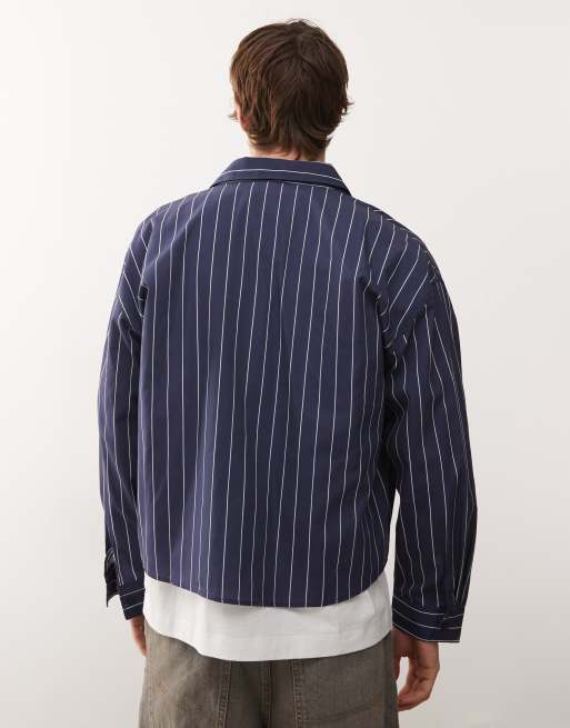 Reclaimed Vintage – Kastiges Oversize-Hemd in gestreiftem Marineblau, 3 von 5