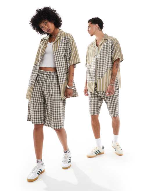 Reclaimed Vintage – Kastiges Unisex-Set mit gespleißtem Karo- und Streifenmuster