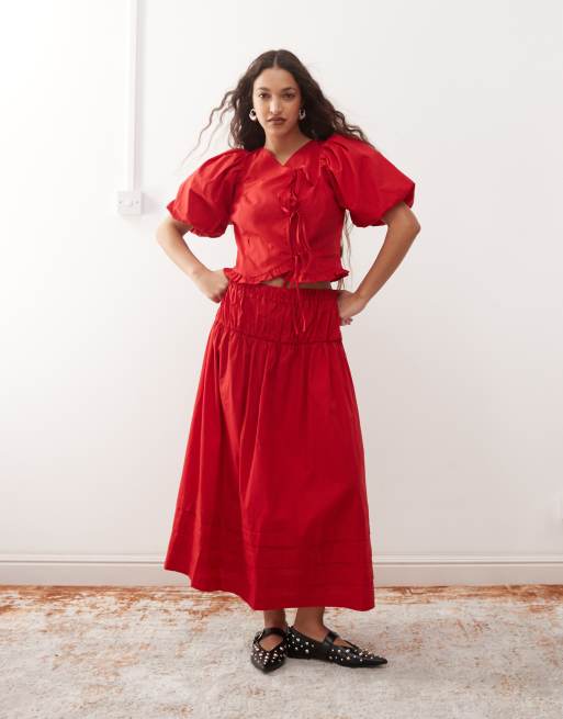 Reclaimed Vintage - Katoenen co-ord set in rood