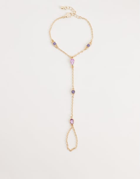 Reclaimed Vintage – Kettenarmband in Gold mit Ringgliedern und rosa Schmucksteinen - view 1