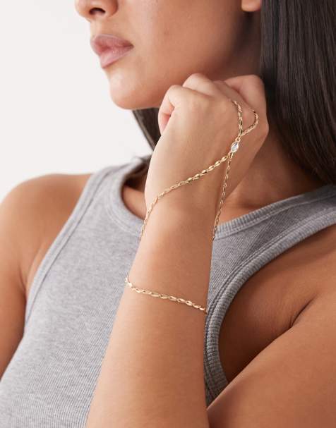 Reclaimed Vintage – Kettengliederarmband in Gold-Optik mit Ring-Design und kleinem Schmuckstein - view 1