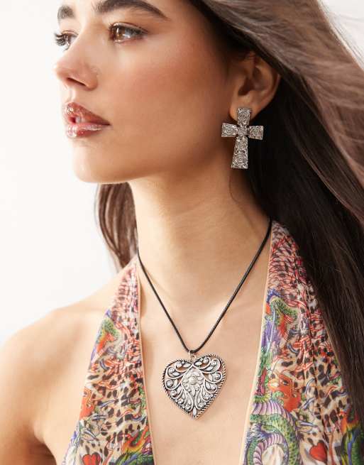 Reclaimed Vintage - Ketting met harthangertje in zilver