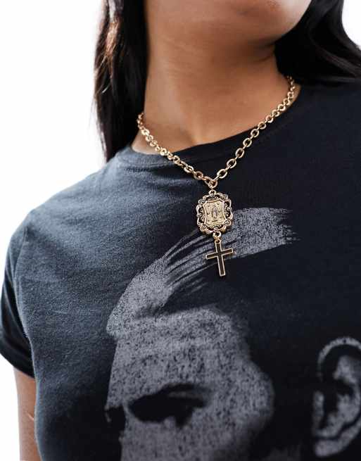 Reclaimed Vintage - Ketting met kruis in goud
