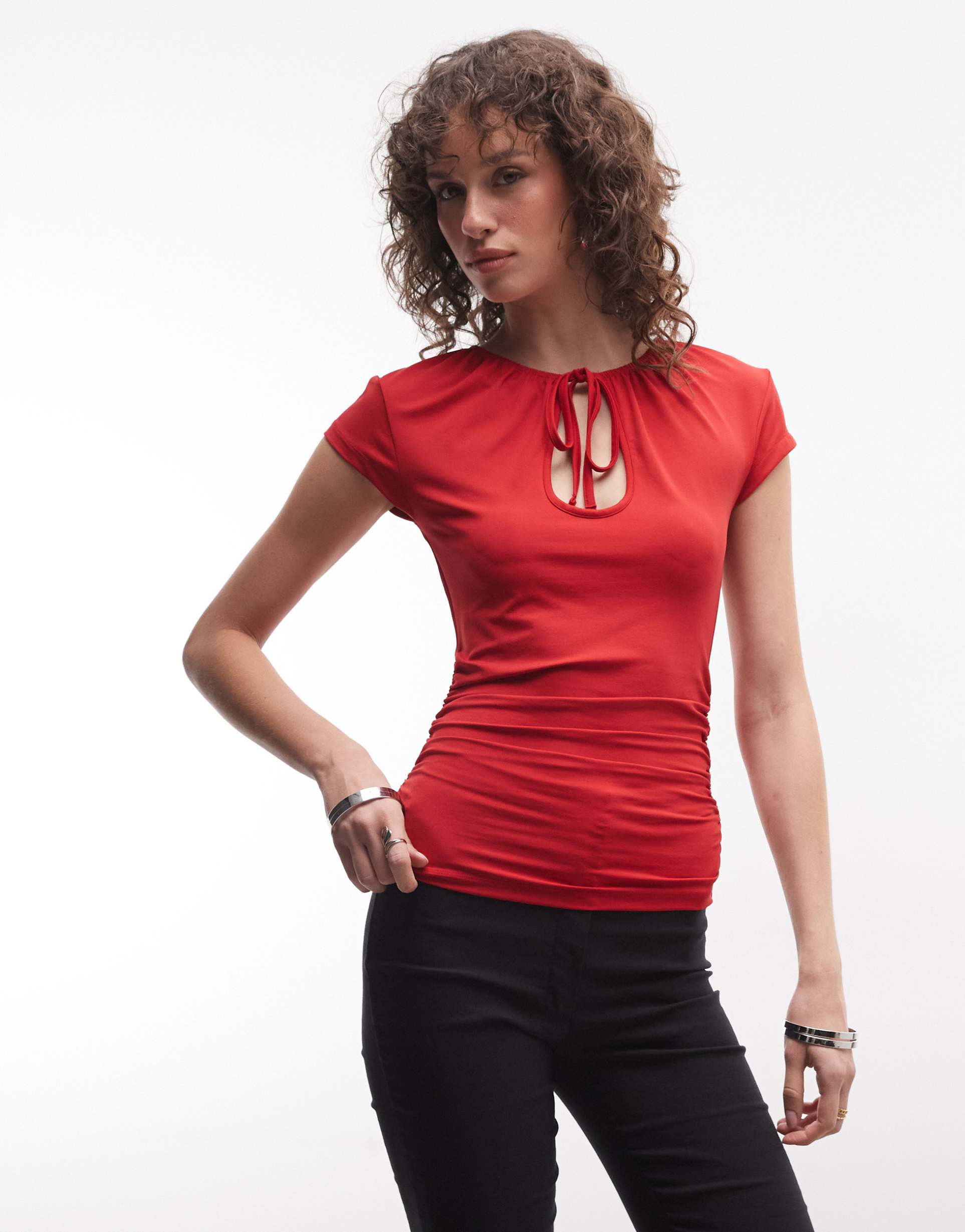 reclaimed vintage keyhole ruched top in plum