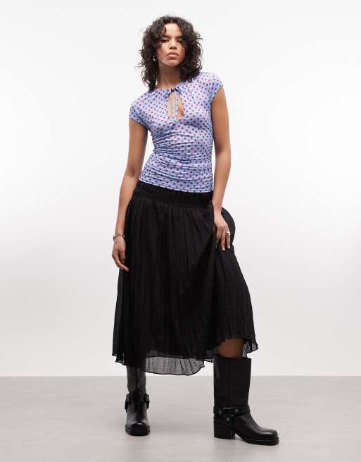 Reclaimed Vintage keyhole tie cap sleeve top in blue magenta polka dot, 2 of 4