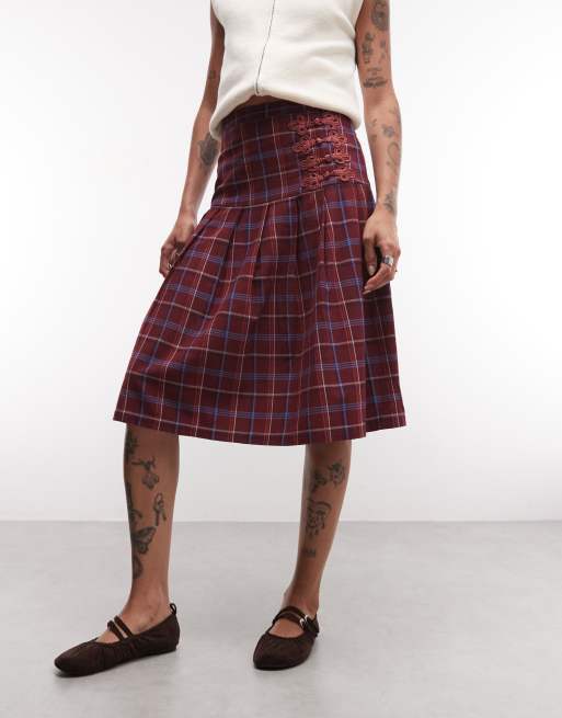 Reclaimed Vintage kilt con alamari a quadri rossi, 3 di 5