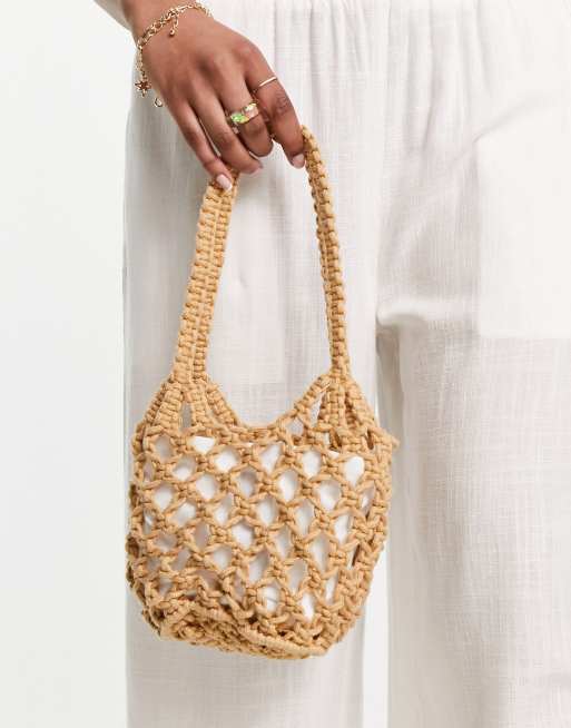 Reclaimed Vintage – Kleine, gewebte Schultertasche in Hellbraun