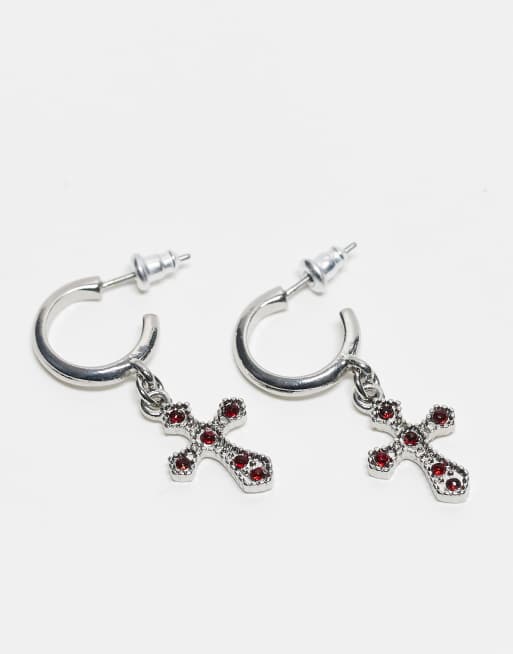 Reclaimed Vintage - Kleine uniseks oorringen met kruisje in zilver